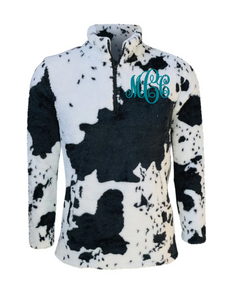 Black Cow Print Sherpa Pullover Jacket
