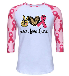 Love, Peace, Fight Breast Cancer Pink Raglan